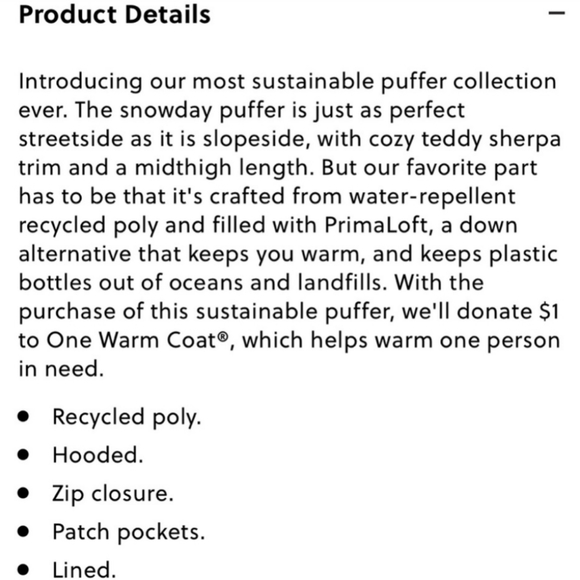 NWT JCrew Primaloft Pecan Puffer Sherpa jacket XS - Picture 5 of 5